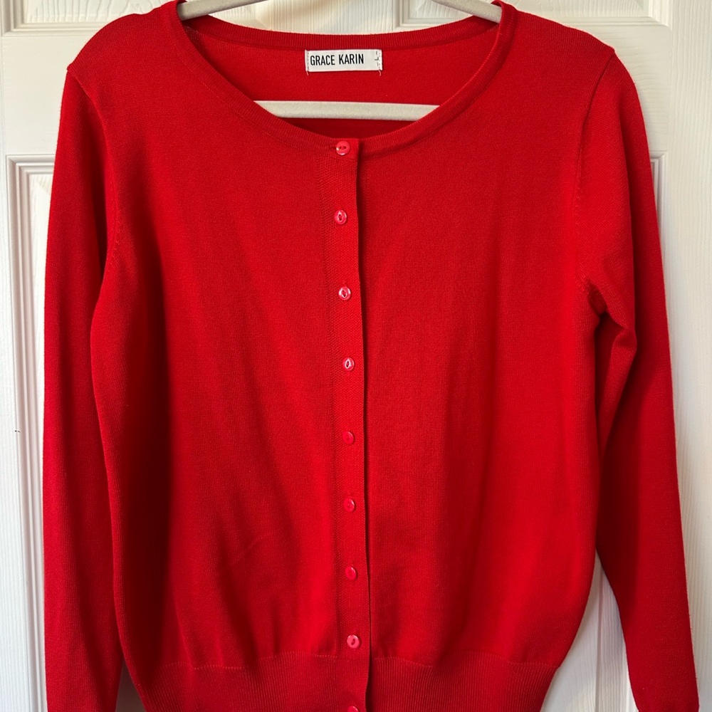 Grace Karin Bold Red Cardigan Sweater